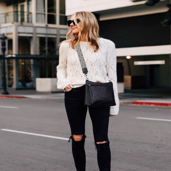 Women’s Black Crossbody Bag with Patterned Strap - Picture 2 of 6